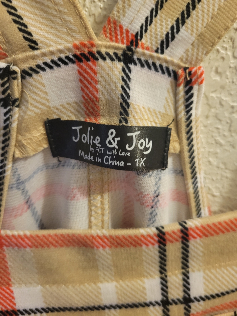 Jules & Joy Beige Plaid Overall Dress - Picture 3 of 5